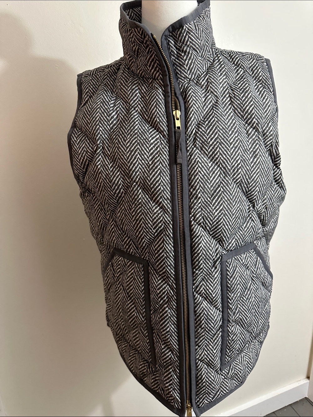 J. Crew Quilted Herringbone Vest in Black and White